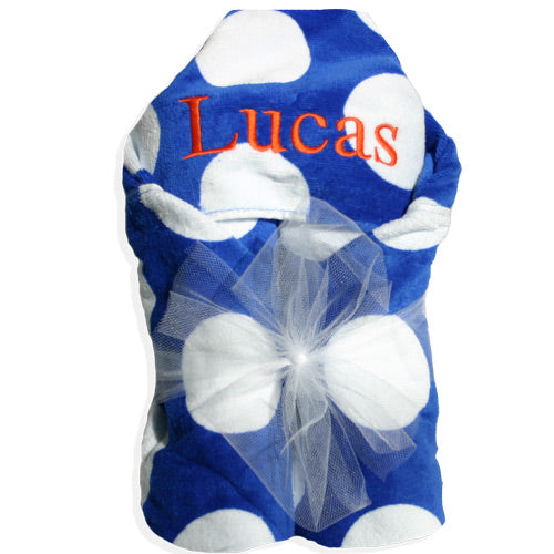 Hooded Beach Towel  Royal with White Dots